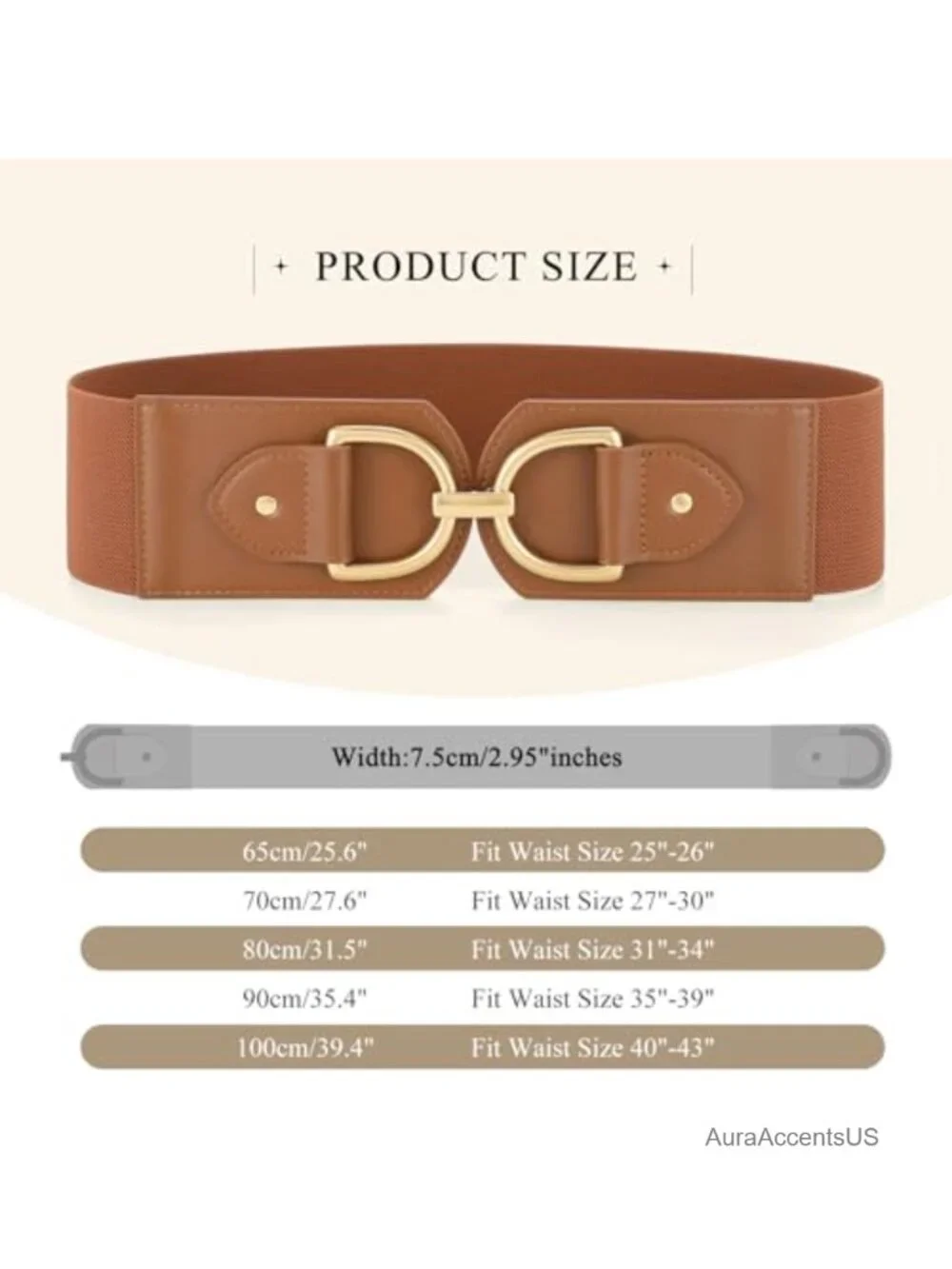 Faux Leather Wide Elastic Belt with Gold Buckle for Dresses